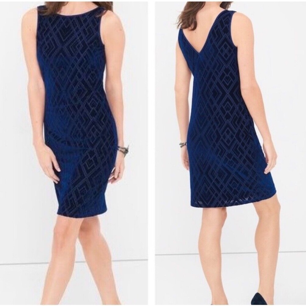 WHBM Velour Burnout Navy Blue Sleeveless Sheath Dress Sz L
